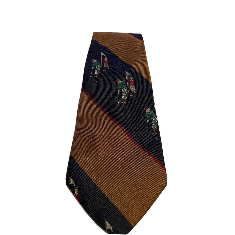 Nordstrom Made In Italy 100% Silk Tie Golfing Gold Blue Red 4”x 57”